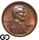 1928-S Lincoln Cent Wheat Penny, Red Brown, Scarce This Nice, Gem BU++ RB