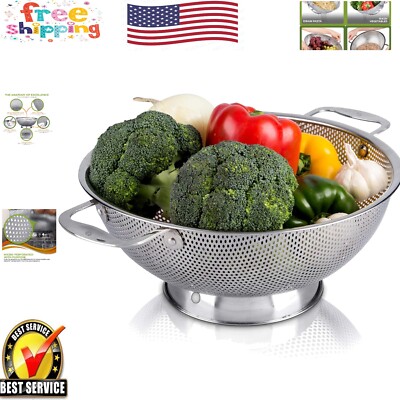 Space-Saving Stainless Steel Colander - 5-Quart Strainer with Heavy Duty Handles