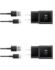 TWO GENUINE Samsung Adaptive Fast Charge Travel Charger with USB to USB-C Cable