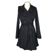 Laundry By Shelli Segal Trench Coat Black Jacket Ladies Size Medium Belted Work