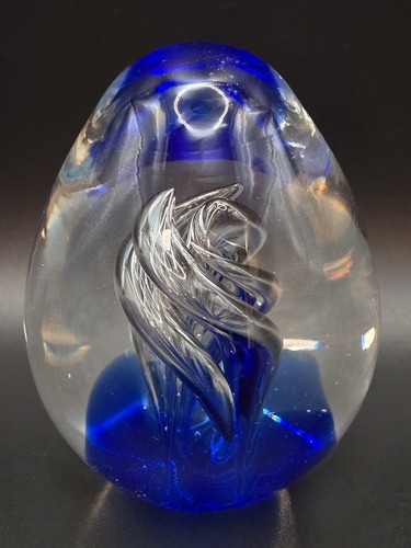 Mundgeblasener Glas Briefbeschwerer blau klar 3 in 12,5 Unzen siehe Beschreibung - Bild 2 von 7