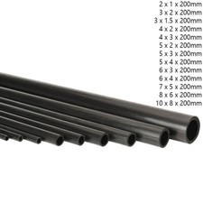 Carbon Fibre Tubes Rods Strips 1mm - 8mm Hollow Round Tube Bar 200mm Length