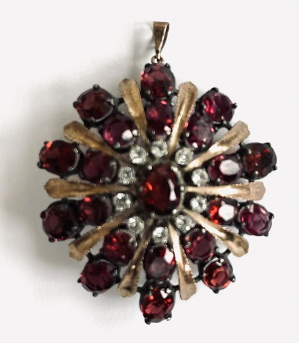 Vintage Miriam Haskell Un Signed Garnet Color Rhinestone Pendant Brooch - Picture 3 of 5