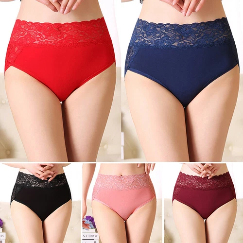 3/6X Women Lace Panties Brief High Waist Breathable Knickers Underwear Plus Size - Picture 6 of 36