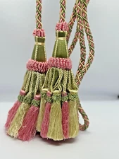 Pair XL Vintage FRENCH Curtain Tassels Tie backs circa 1800's. Gorgeous handmade