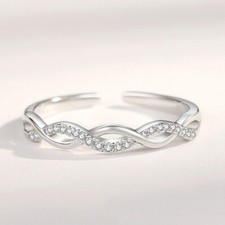 925 Sterling Silver Crystal Twisted Adjustable Ring Women Girls Jewellery Gift