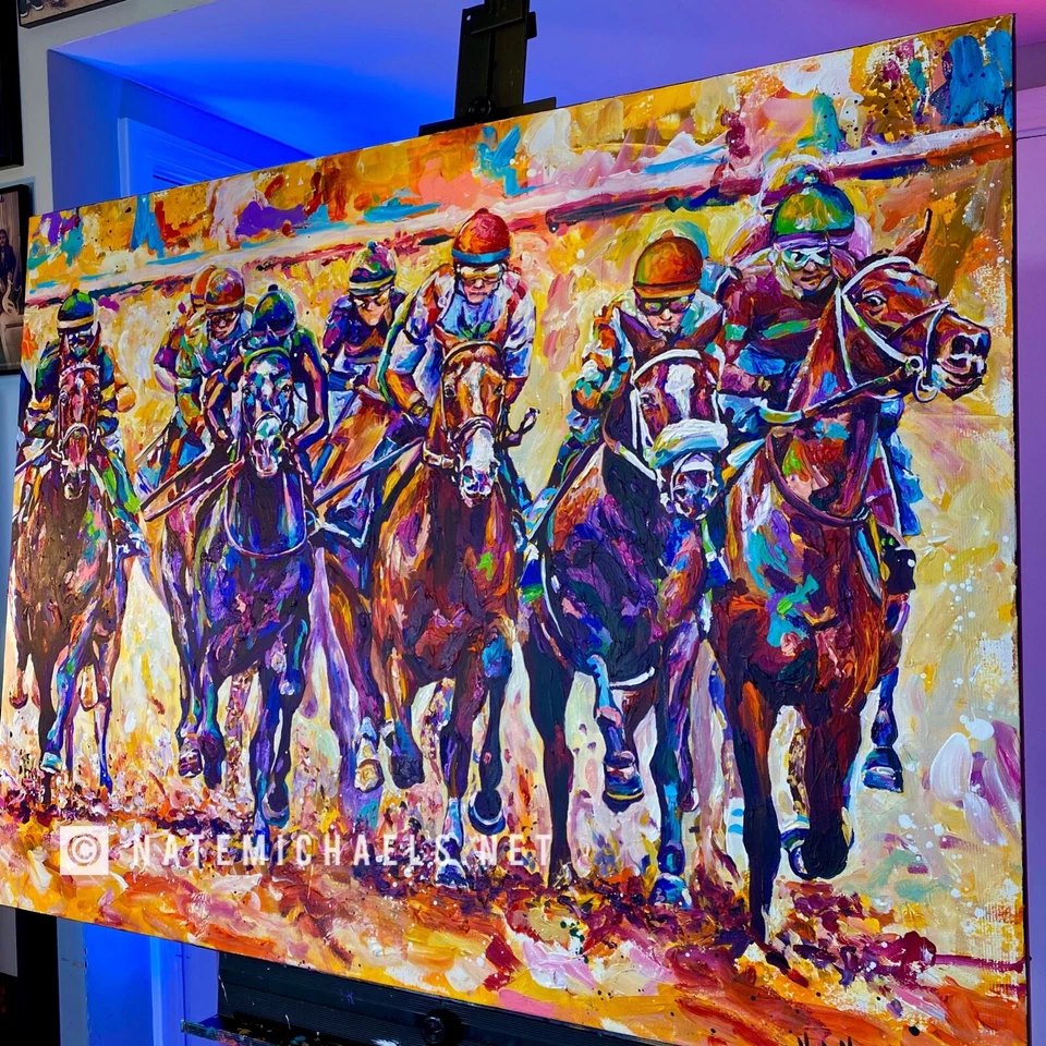 Derby / Carreras de caballos / Kentucky - Impresión en lienzo de bellas artes / Reproducción de pintura Foto 4 de 4