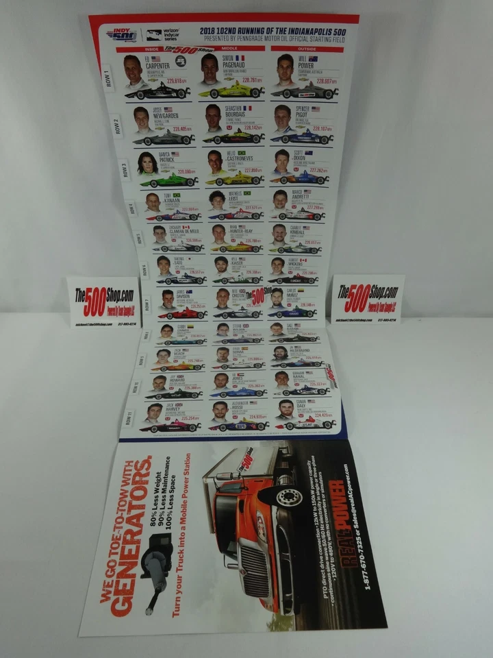 Programa Indy 500 2018 2020 2021 programa de recuerdos con inserto de campo inicial Foto 3 de 4