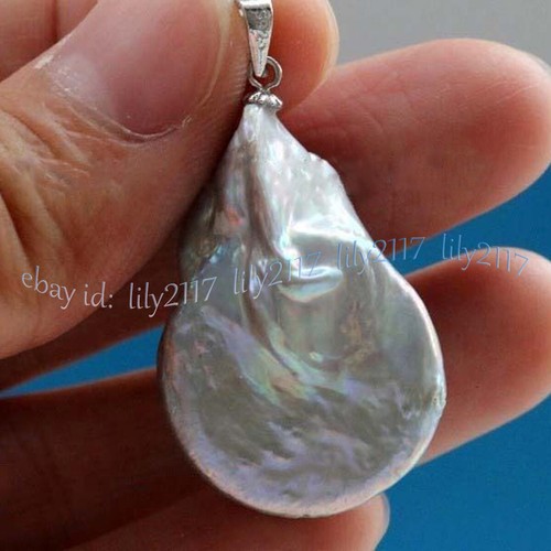 Teardrop 15x20mm Genuine Natural Silver Gray Baroque Freshwater Pearl Pendant - Picture 4 of 6