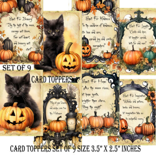 Tarjeta de Halloween Toppers Hacer Tarjetas Pequeñas Etiquetas de Hechizos Libro de Recortes Hechizos Gato Negro - Imagen 2 de 3