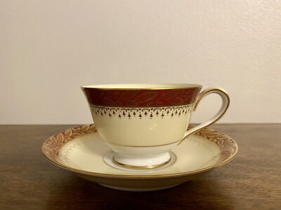Vintage Noritake N China Japan Coffee/teacup Saucer Gold Rim Bone Maroon Edge