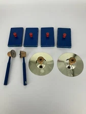 Vintage Children's Percussion Musical Instruments-Cymbal-Jingle stick-wood block