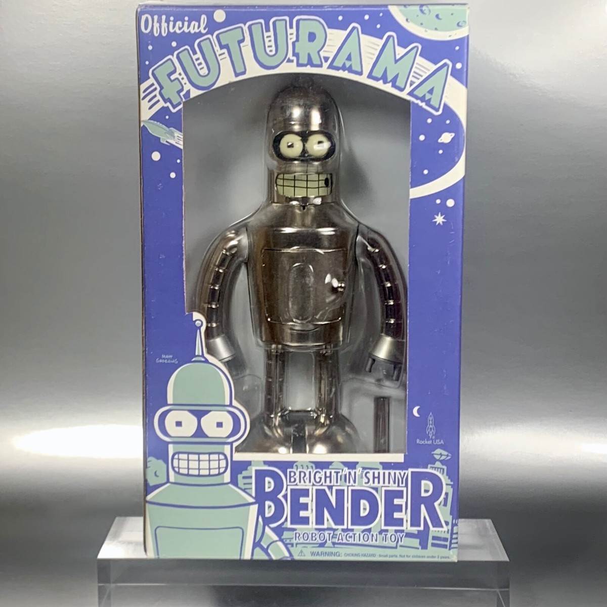 Futurama Bright 'N' Shiny BENDER Wind-Up Tin Toy Rocket USA
