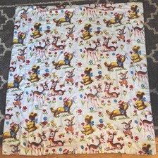 1940-1980 Screen Print QUILT CRIB Hand Made Toddler BLANKET /THROW DEER BEAR DOG