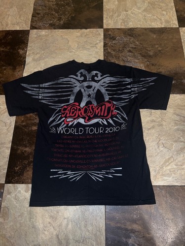 T-shirt media vintage Aerosmith 2010 World Tour rara M (38-40) - Foto 7 di 8