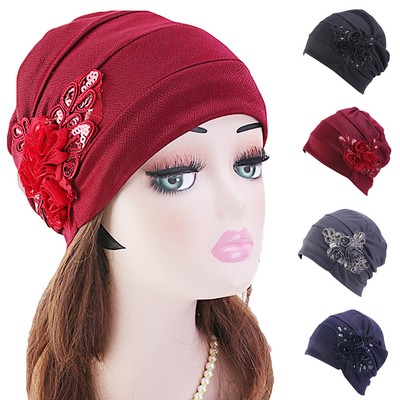 Women Flower Beanie Turban Hat Headwear Muslim Cancer Chemo Cover Head Wrap Cap