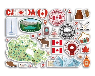 A5 Sticker Sheet Canada Vinyl Stickers - Landmarks Holiday Flag Travel ...
