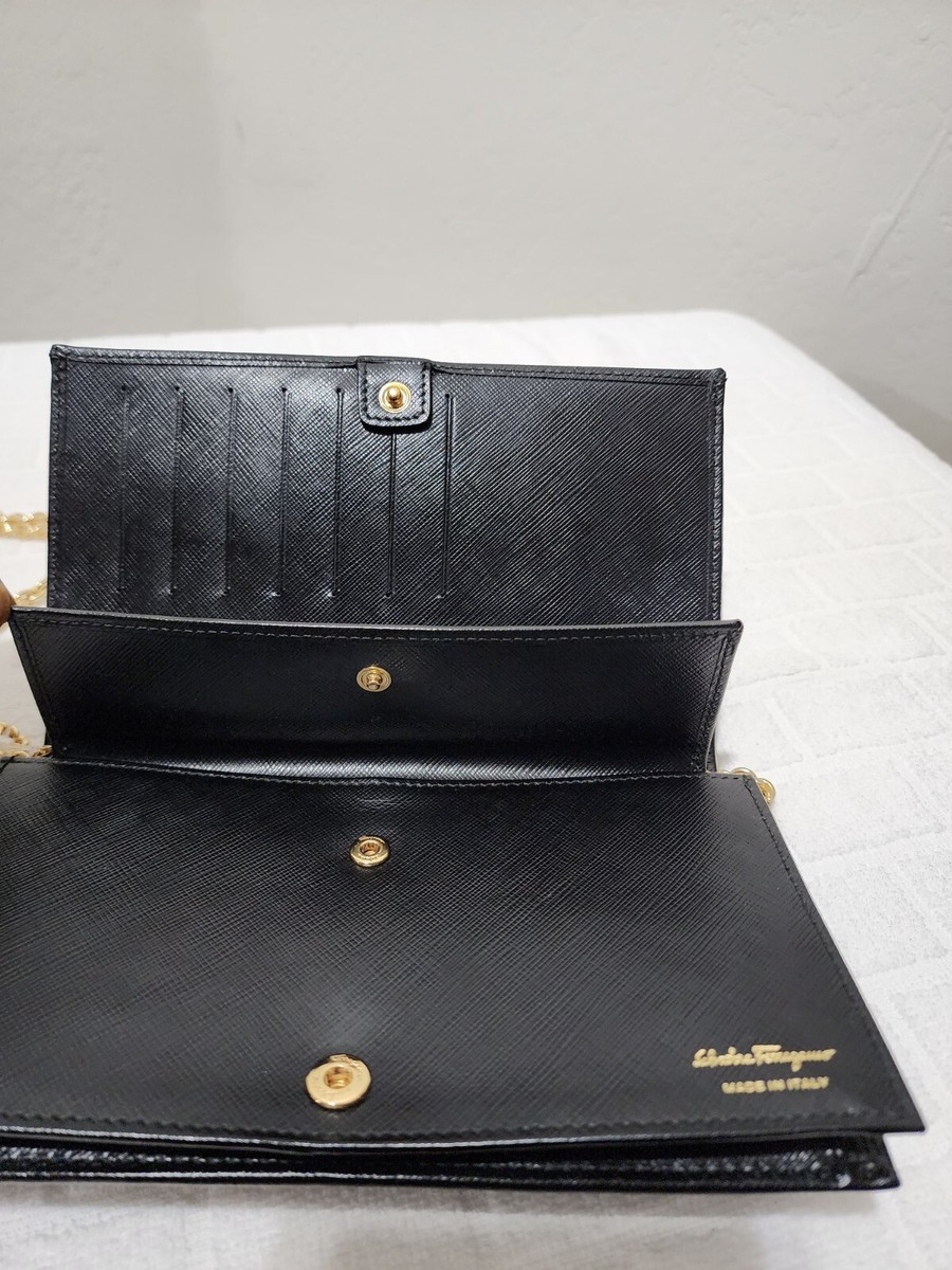 SALVATORE FERRAGAMO Women's Black Wallet On Gold Chain