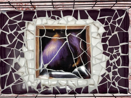 Hostess Serving Tray ~ Mosaic Art ~ Iron Base ~ Eggplant - Picture 5 of 5