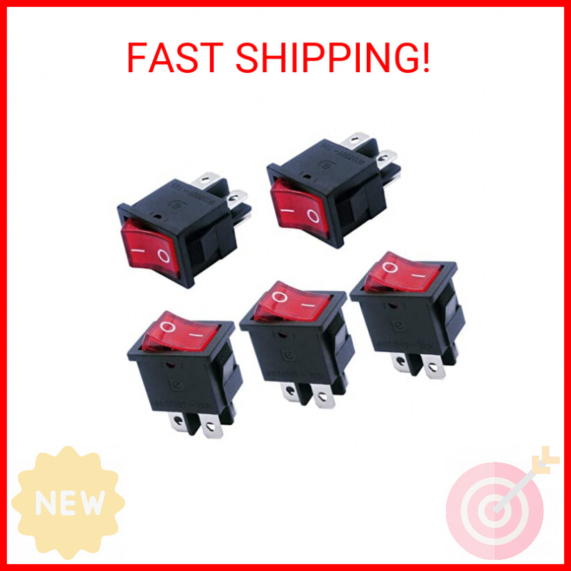mxuteuk 5pcs 110V/120V Mini Rocker Switch Illuminated Snap-in DPST ...
