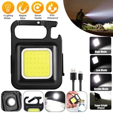 Mini COB Work Light Rechargeable LED Flashlight Keychain Portable Bottle Opener