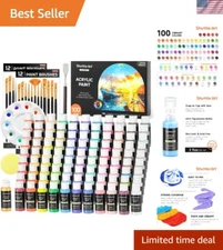 Waterproof Acrylic Paint Set - 100 Colors in 2oz Bottles, Ready to Use
