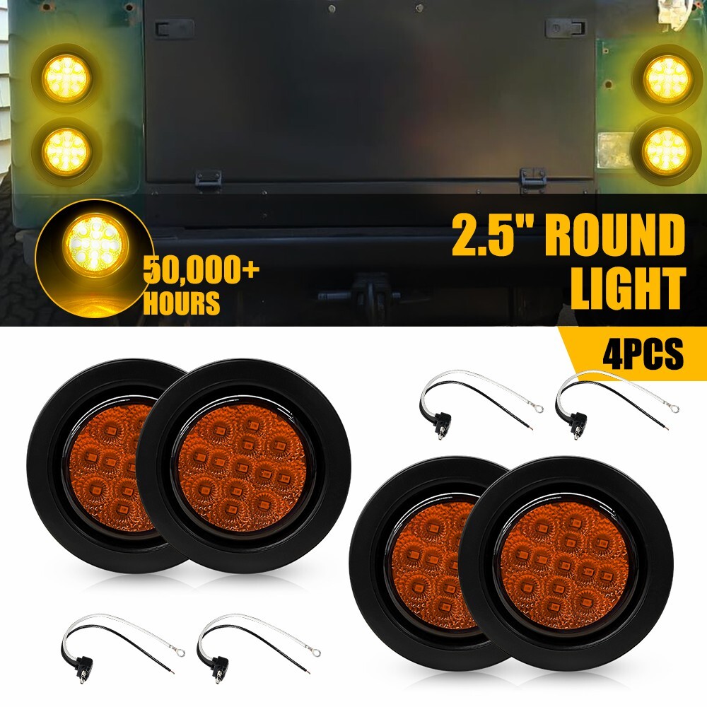 4Pcs 2.5 Inch DOT Red Round LED Clearance Tail Lamp Side Marker Light w/ Grommet