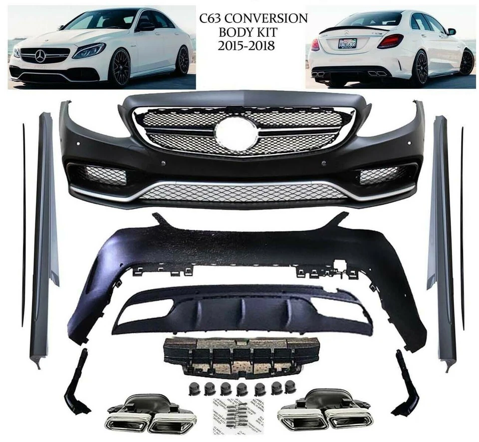 C63 Front Rear bumper grille body kit 2015-2018 C300 C350 C250 Tips Side Skirts - Изображение 2 из 4