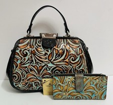 Patricia Nash Turquoise Framed Gracchi Tooled Leather Handbag & Wallet