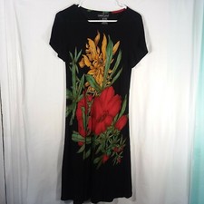Carole Little Petite Dresses Womens Dress Size 6 Black Floral Print 