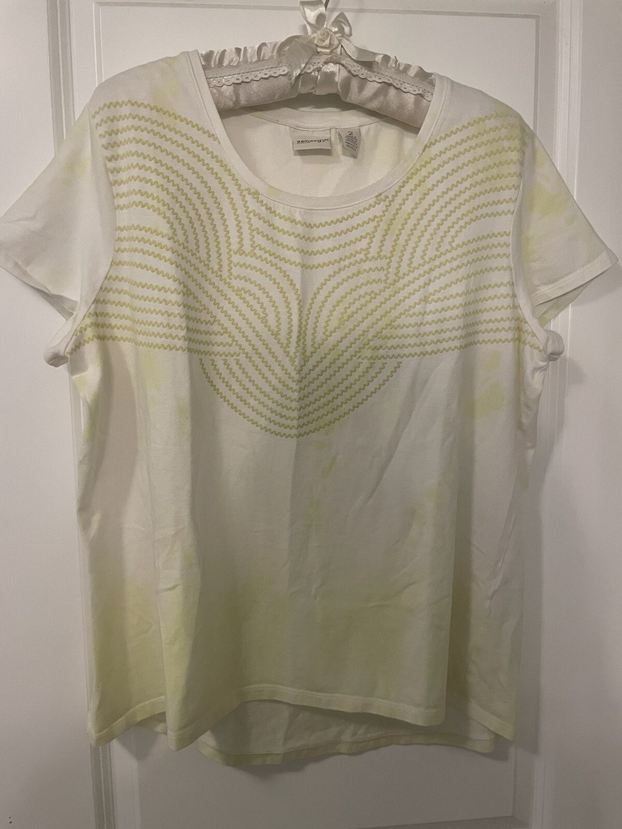 Chico⭐︎ CHICO'S Zenergy White/Yellow Short Sleeve Top-Textured Design