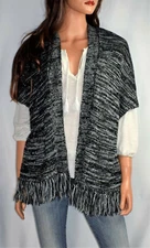 NWOT JOIE Sona Fringe Kimono Sweater Black Size X Small