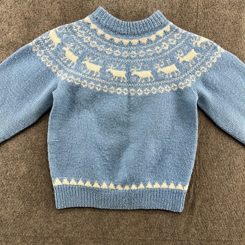 VINTAGE Dannit Sweater Girls Medium Blue Pure Wool Knit Pullover Sweatshirt 90s - Picture 6 of 10