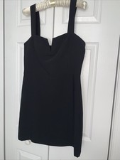 Amanda Uprichard Dress Black Straps Chest Slit Short Womens Size Medium NEW NWT