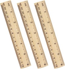 3 Pack Wooden Ruler 6 Inch Rulers Bulk Wood Measuring Ruler for Students Office