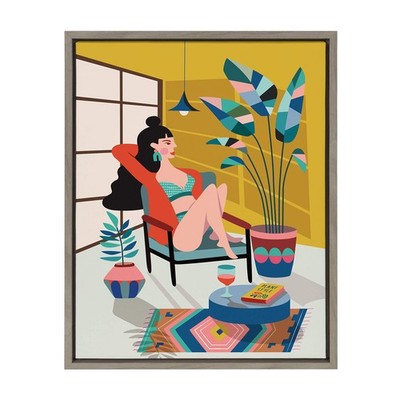 Kate and Laurel Sylvie Abstract Mid-Century Framed Canvas Wall Art by Rachel Lee
