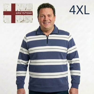 Greystone Pullover 4XL Blau Weiß Übergröße Sweatshirt Troyer gestreift