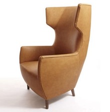 100% Real Genuine Tan Leather Hardy Wingback Aviator/accent Chair By Dare Studio