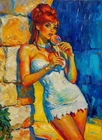 Wilma Flintstone Grailpop Oil Painting ACEO Print Artist Signed /30 S3#88
