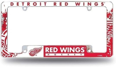Detroit Red Wings Metal License Plate Frame Tag Cover All Over Design Heavy...