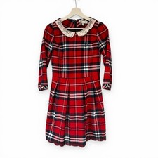 ELAND Red Tartan Plaid Dress Peter Pan lace Collar Dark Academia XS