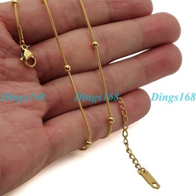 Designer Inspired 18K Gold Filled 1 mm Thin Round Snake Chain Beads Necklace F5E