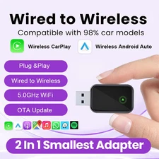 NEW Wired to Wireless CarPlay Android Auto 2in1 Adapter Plug&Play 5GHz WiFi Fast