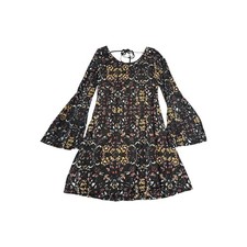 Xhilaration Floral Lace Bell Sleeve Mini Dress Black Yellow Boho XS