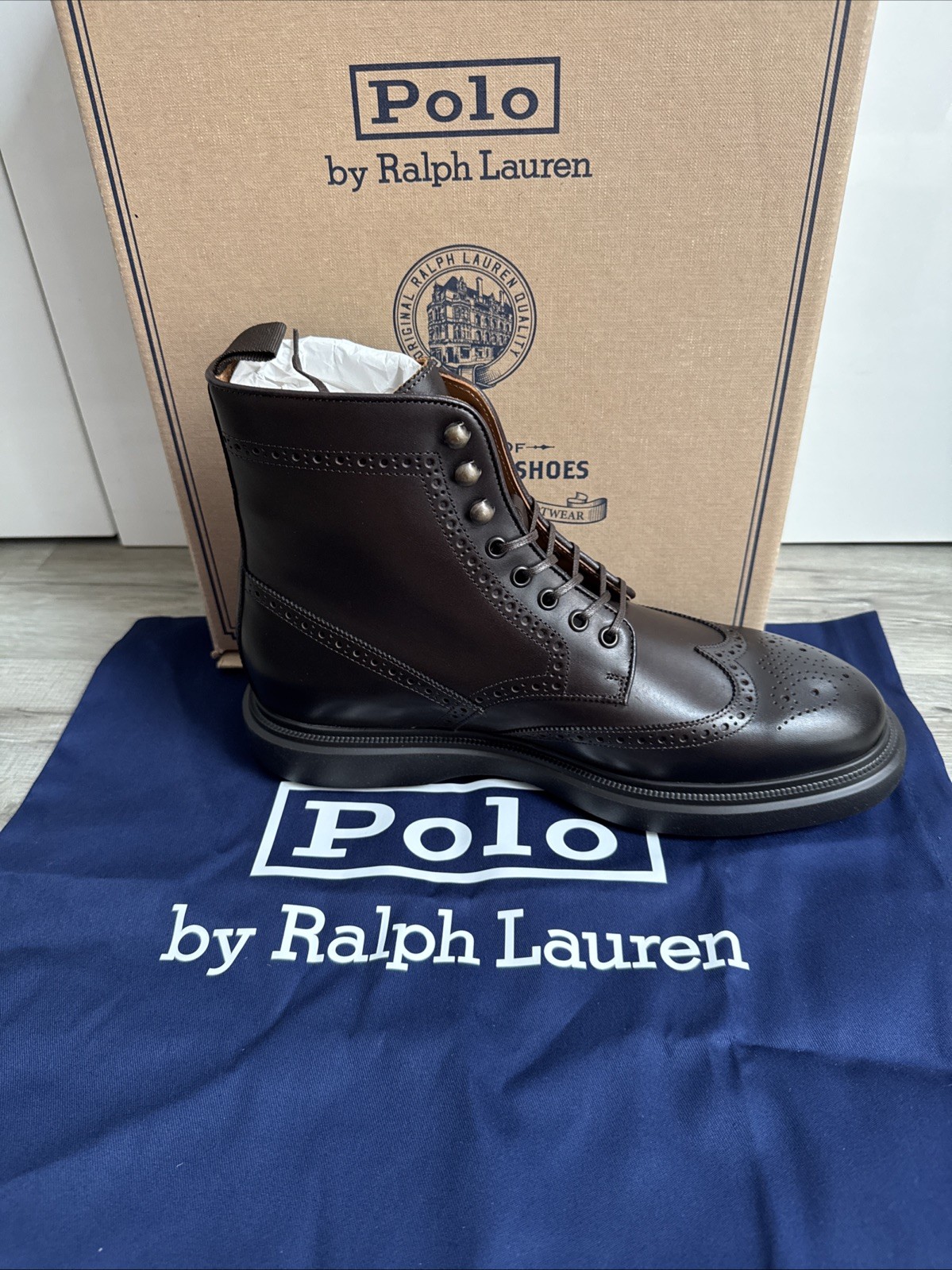 Polo Ralph Lauren Martelli leather wingtip boots Dark Brown UK 9 EU43 RRP £375 image 8