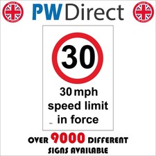 Image of SIGN 30 MPH Speed Limit In Force Miles Per Hour Traffic Speed Limit Car TR053A