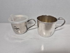 2 Vintage Silverplate Baby Cups Rogers w/ Spoon Handle Oneida A738
