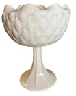 Vintage Milk Glass Compote Candy Pedestal Dish Quilted Duette Pattern 9”
