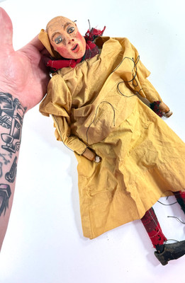Antique Folk Art Puppet Marionette Man in Coat