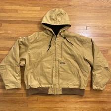Walls Jacket Mens 2XL Tan Hooded Duck Canvas Quilted Lined Zip Front Work Coat